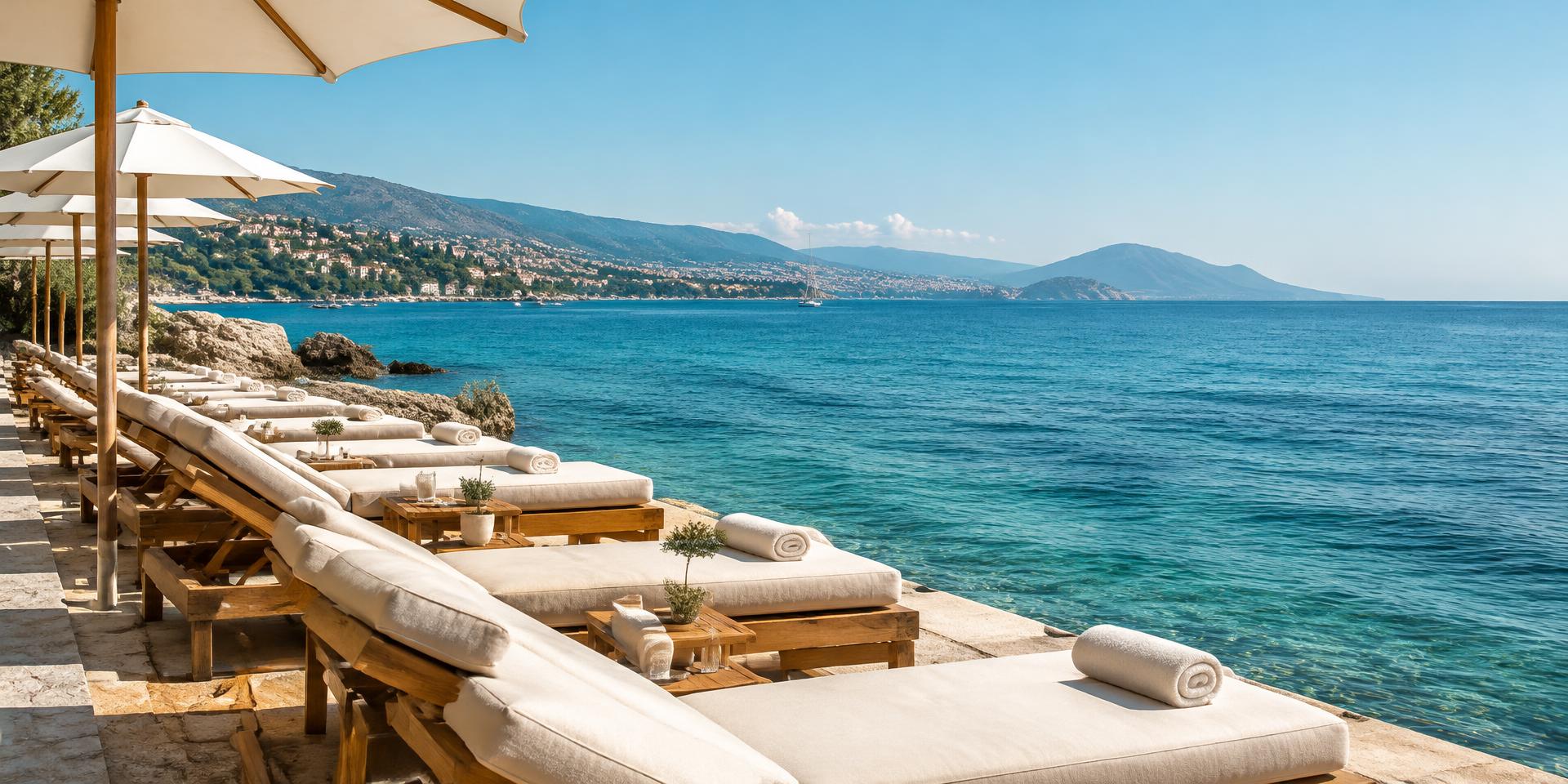 Sunbeds facing the sea